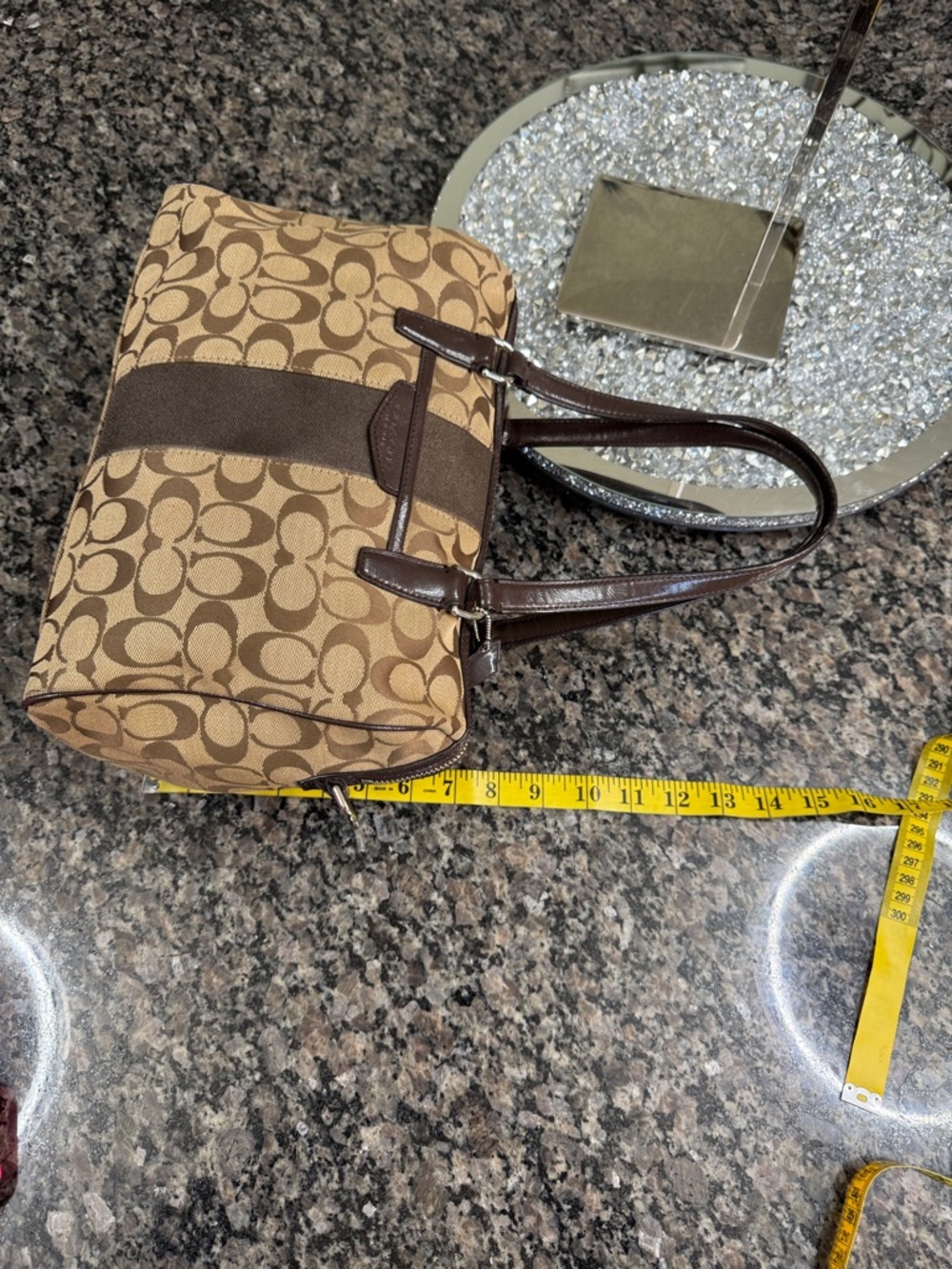Coach Nancy satchel Signature Canvas Satchel with Dark Brown patent Trim - Picture 11 of 14